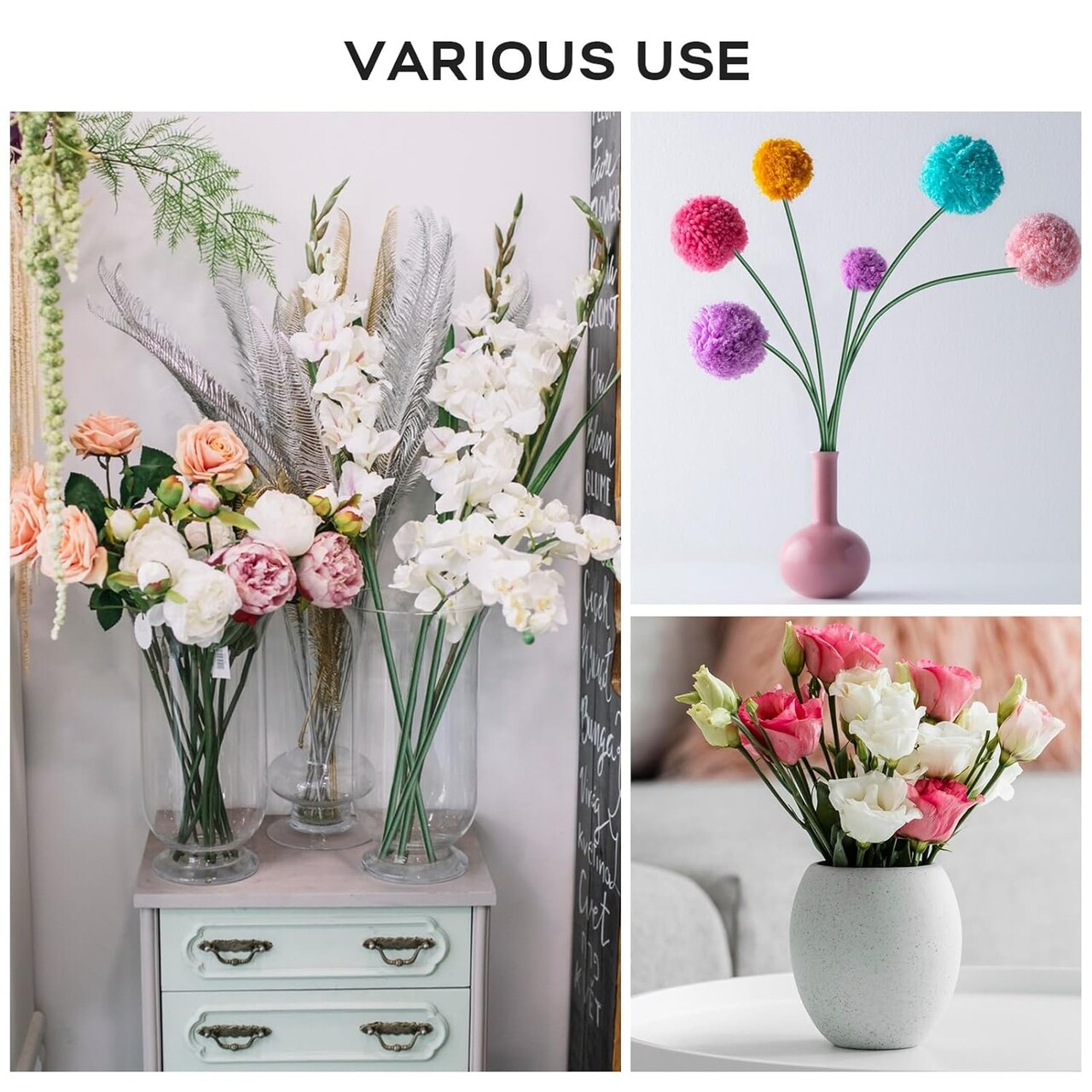 Floral Wire Stems, 60-Pack 2-Gauge Green Paper-Wrapped Craft Wire